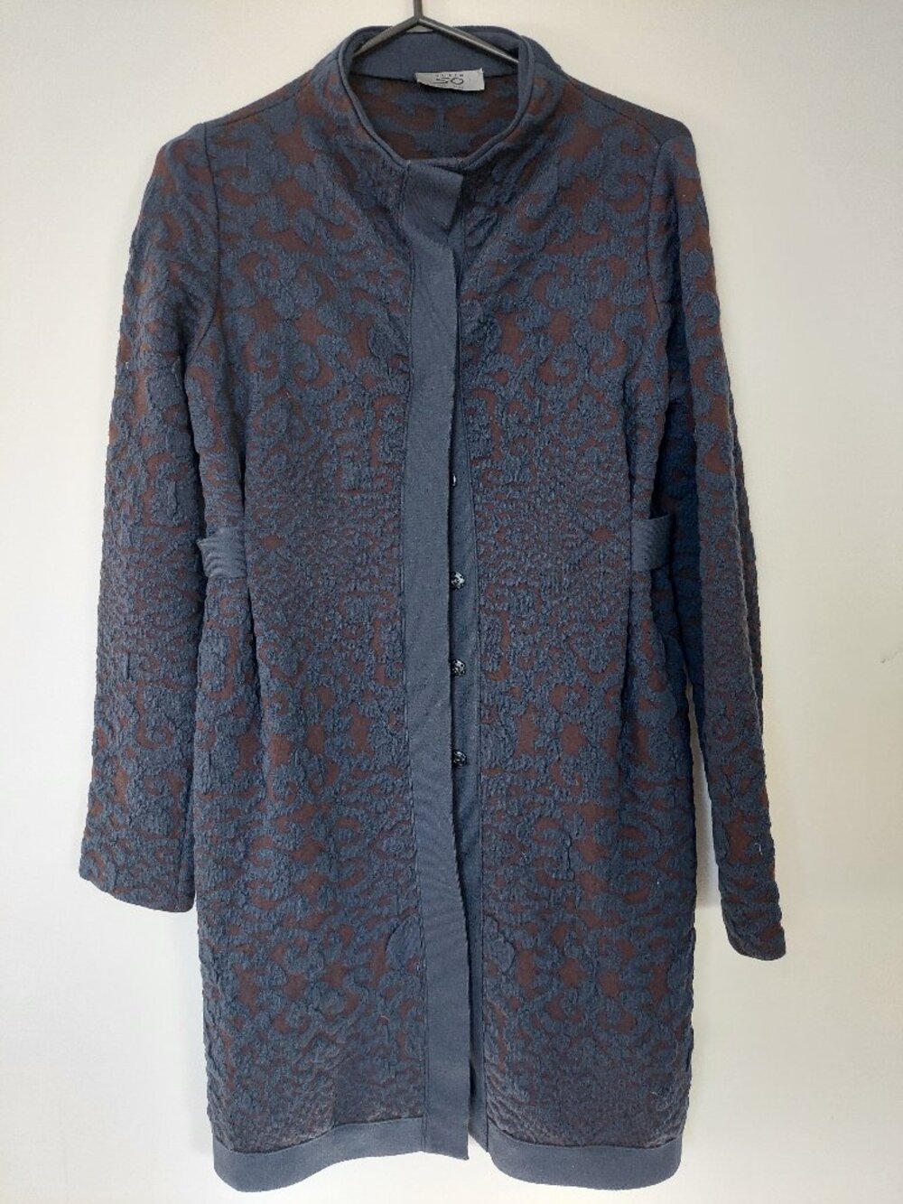 She's So Shesso Italian Women's Sz 42/US 6 Textured Knit Long Coat Blue Brown